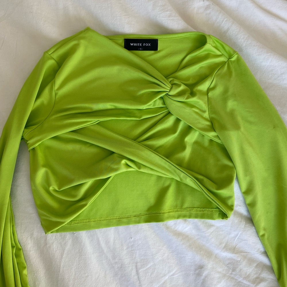 White Fox Boutique Little White Lies Long Sleeve Crop Lime